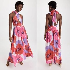 Misa Los Angeles Floral Halter Maxi Dress - Pink, Red, Purple